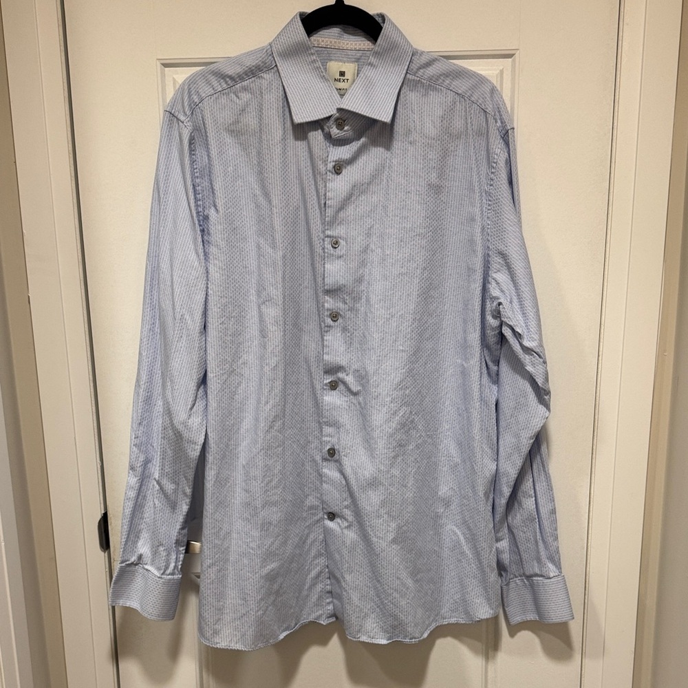 Next Men's Light Blue Dress Shirt slim fit- large